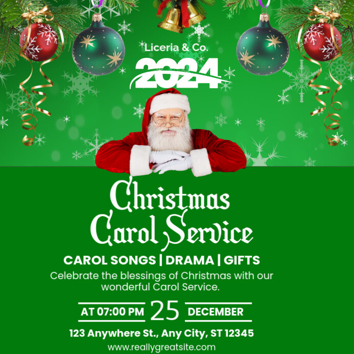 Green and red Maximalist Christmas Carol Service Instagram Post ...