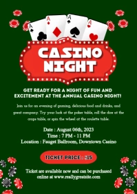 green and Red Modern Casino Night Poster A3 template