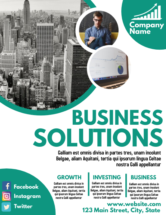 Green and white business solutions flyer Template | PosterMyWall