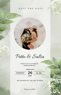 green and white floral wedding invitation Tabloid template