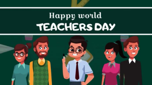 Green Green And White Illustrative Happy World Teachers Day Video Template (16:9) Digital Display