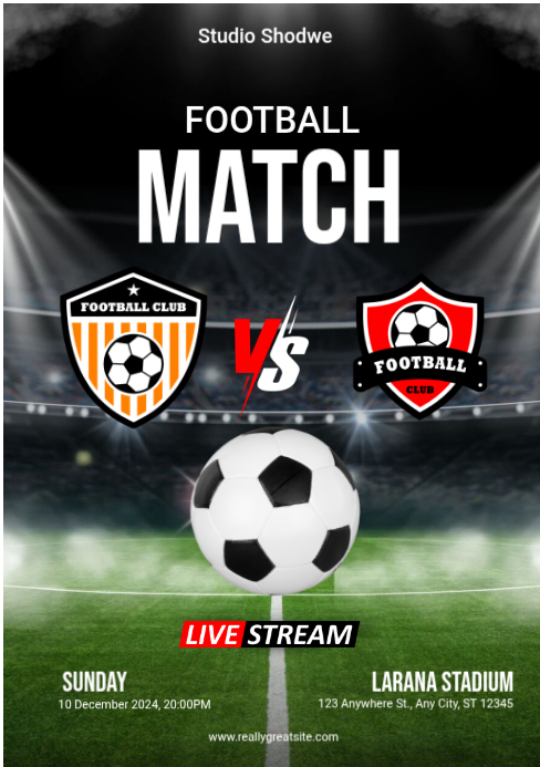 Black Football Match A5 Template | PosterMyWall