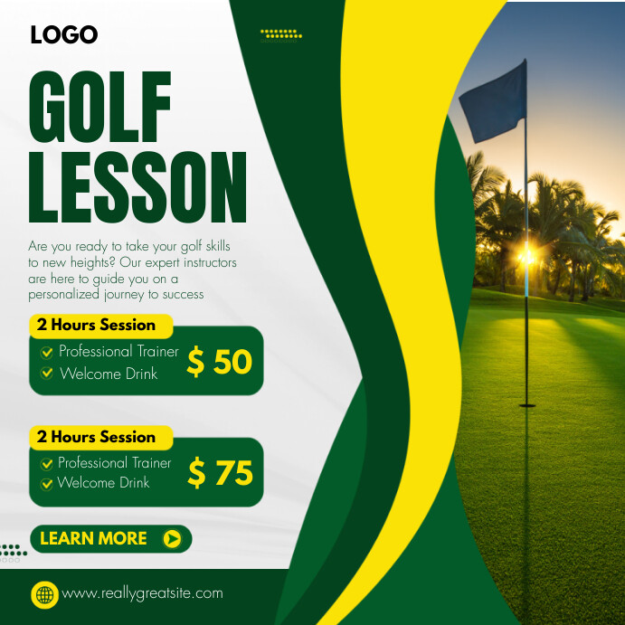 Green And White Modern Golf Lesson Instagram Template | PosterMyWall