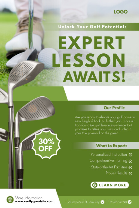 Copy of Green And White Modern Golf Lesson Poster | PosterMyWall