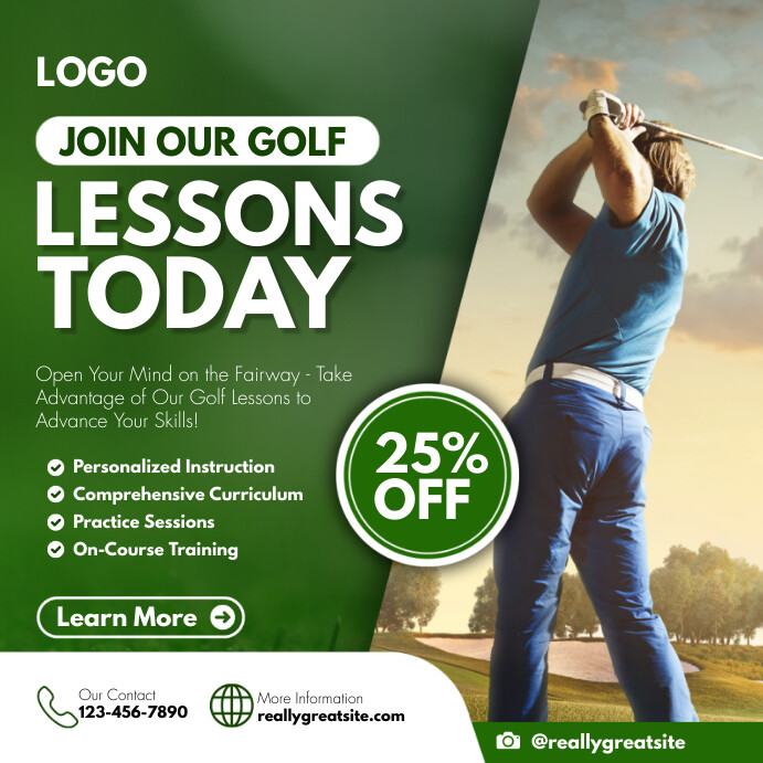 Styluzed Golf Lessons Green And White Modern Join Our Golf Lessons Template | PosterMyWall