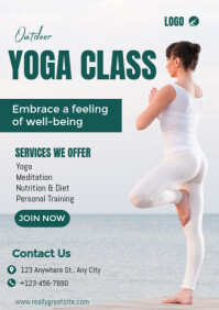 Green And White Professional Yoga class flyer A4 template