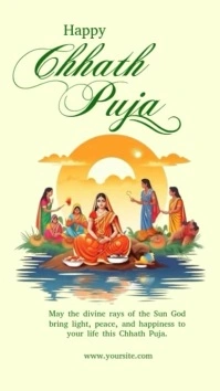 Green and Yellow Illustrative Chhath Puja Greeting Instagram Story template