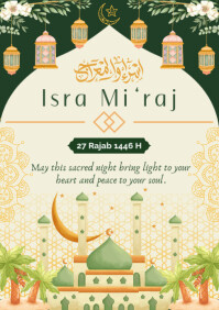 Green and Yellow Illustrative Isra Mi'raj Poster A5 template