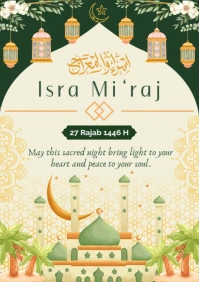 Green and Yellow Illustrative Isra Mi'raj Poster A5 template