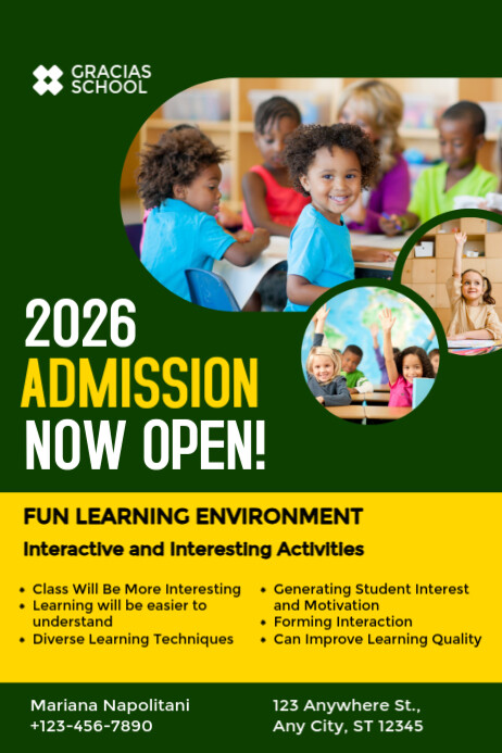 Green and Yellow Maximalist Editable School Admission Poster Template ...