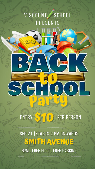 Green back to school party invite story template