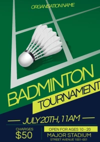 Green Badminton Tournament Flyer  A3 template