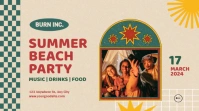 Green Beige Retro Summer Beach Party Event Co Pantalla Digital (16:9) template