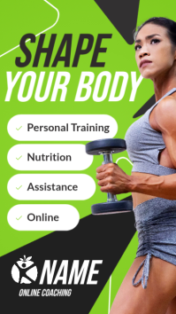 Green Black modern minimal Fitness Instagram Story for Personal Trainer and Online Coaching Promotio template