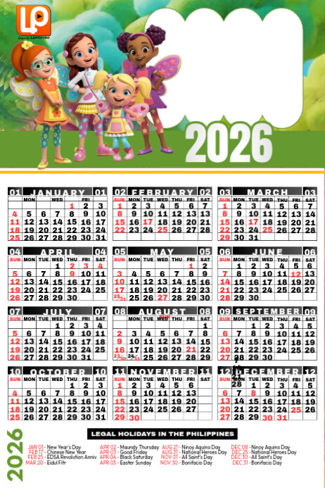Green Calendar 2026 Template Plakkaat