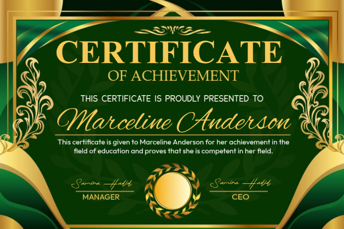 Green Certificate of Achievement Poster Template | PosterMyWall