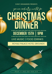 Green Christmas Dinner Invite Flyer A3 template
