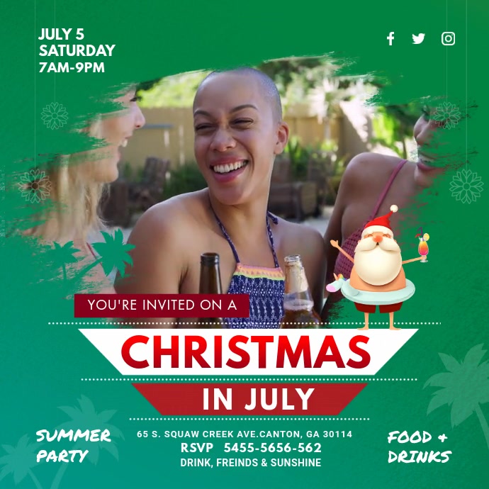 Green Christmas in July Invitation Template PosterMyWall
