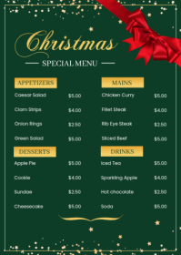 Green Christmas Menu A6 template