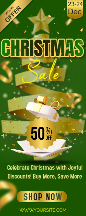 Green Christmas Sale Roll Up Banner 2' × 5' template