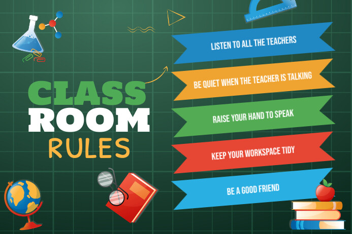 Green Classroom Rules Landscape Poster Template | PosterMyWall