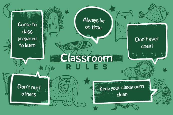 Green Classroom Rules Landscape Poster Template PosterMyWall Green Classroom Rules Landscape Poster Template PosterMyWall