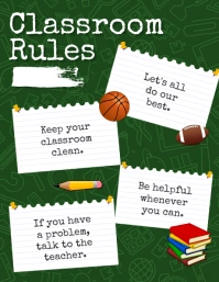 Green Classroom Rules Poster Template Flyer (US Letter)