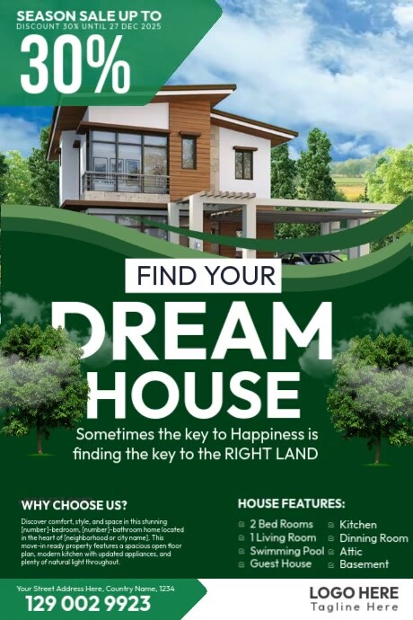 Green Collage Find Your Dream House  Poster Cartaz template