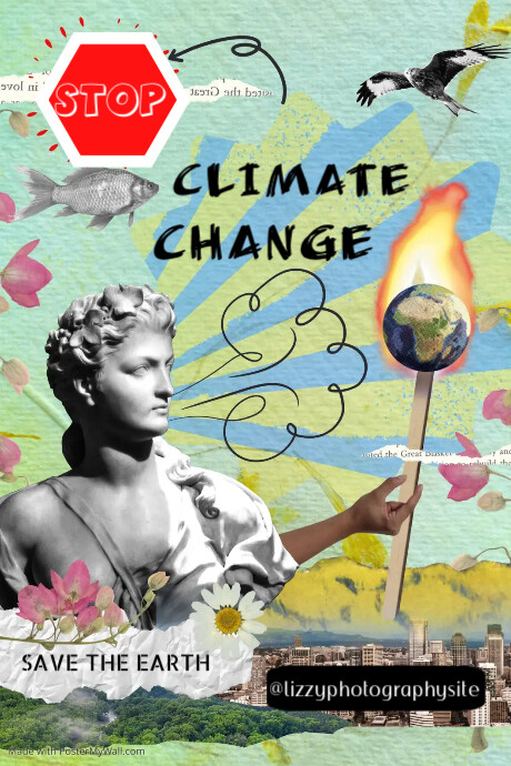 Stop Climate Green Collage Stop Climate Change flyer Template | PosterMyWall