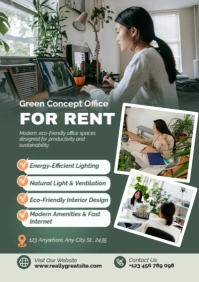 Green Concept Office for Rent Poster Template – Modern Workspace Lease A2