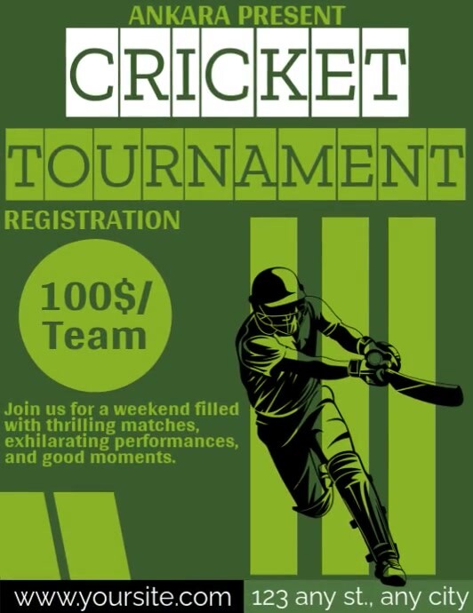 Green Cricket Tournament Flyer Desaign Template 传单(美国信函)