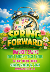 Green Daylight Saving Time Reminder A4 template