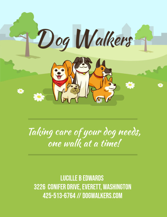 Green Dog Walking Cartoonish Flyer Template PosterMyWall