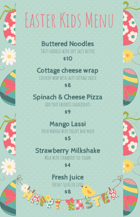Green Easter Kids Menu Template Postermywall