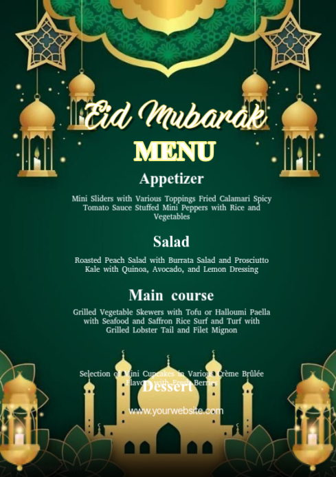 Green Eid Menu A4 Template | PosterMyWall
