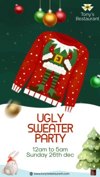 Green Elf Ugly Sweater Party Flyer Digital Display (9:16) template