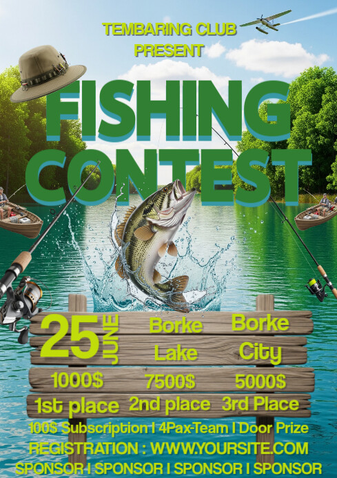 Green Fishing Contest Flyer A4 template