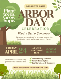 Green Floral Arbor Day Celebration Flyer Pamflet (Letter AS) template