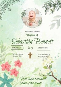 Green Floral Baby Baptism A4 template