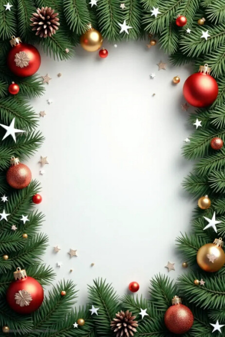 Green Floral Christmas Background Template Poster Плакат