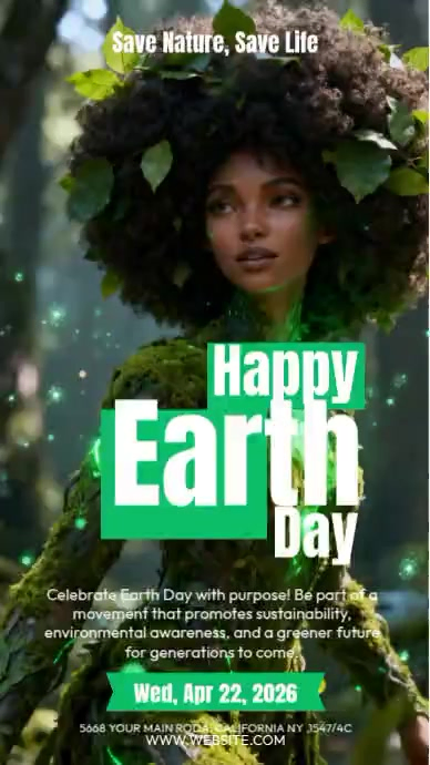Green Floral Earth Day Celebration Facebook Story Video Template ...