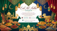 Green Floral Eid Al-Adha Dinner Digital Display งานแสดงผลงานแบบดิจิทัล (16:9) template
