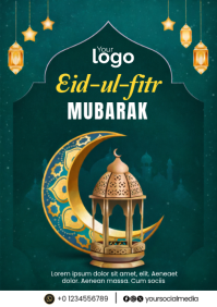 Green Floral Eid-ul-Fitr Celebration A5 template