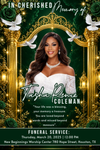 Green Floral Funeral Service Poster Плакат template