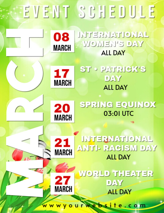 Green Floral March Event Schedule Flyer (us Letter) Template | PosterMyWall