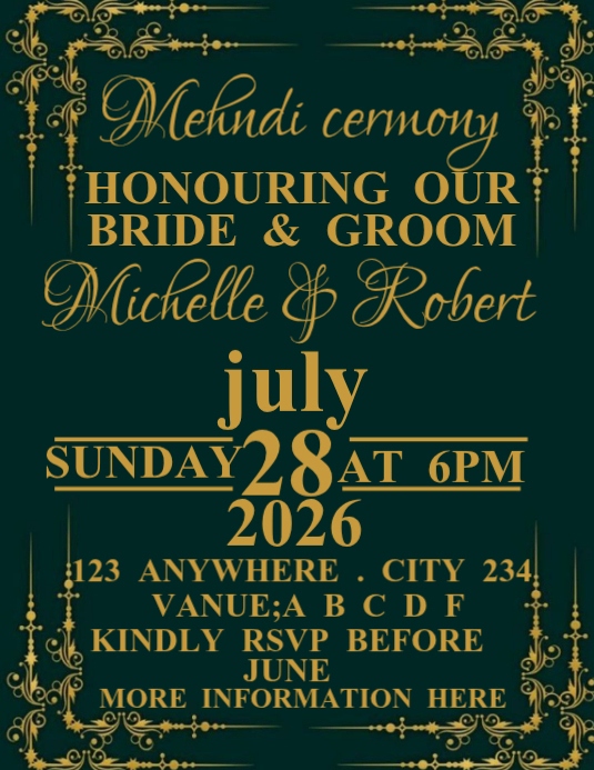 White Mehndi Ceremony Flyers Template | PosterMyWall