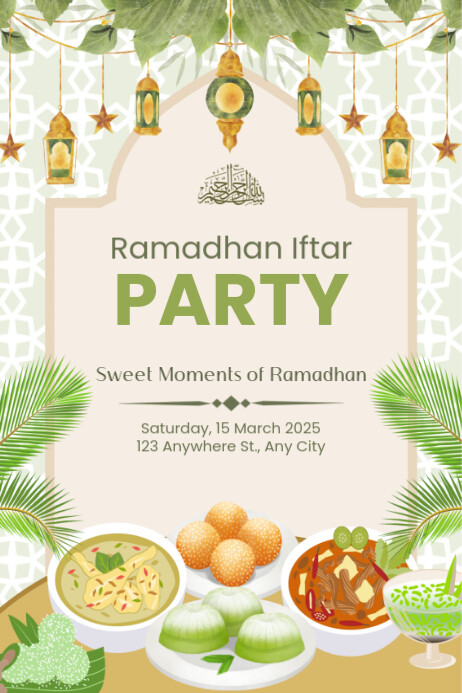 Green Floral Ramadhan Iftar Party Poster Cartaz template