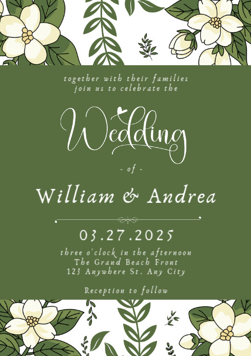 Green Floral Sage wedding invitation Template | PosterMyWall