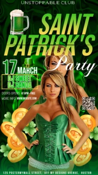 Green Floral Saint Patricks Party Flyer  Digital Display (9:16) template