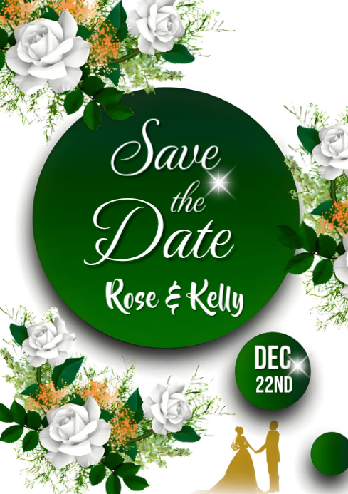 Green Floral Save The Date A4 template